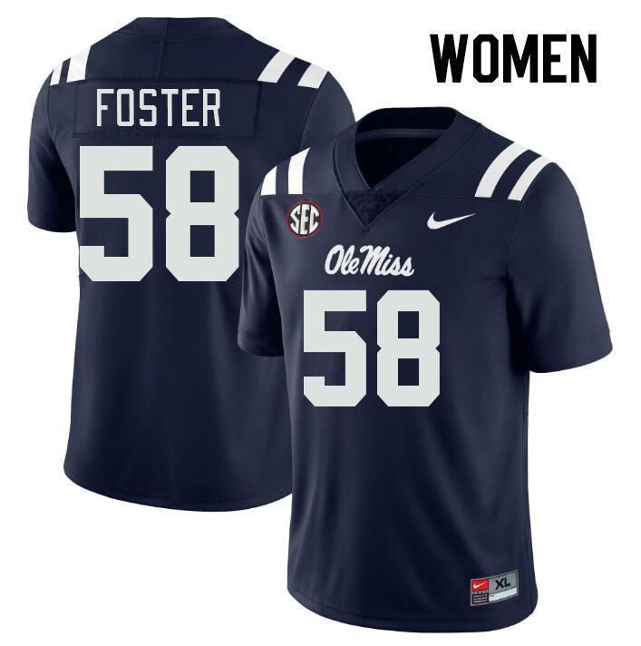 Women #58 Jude Foster Ole Miss Rebels College Football Jerseys Stitched-Navy